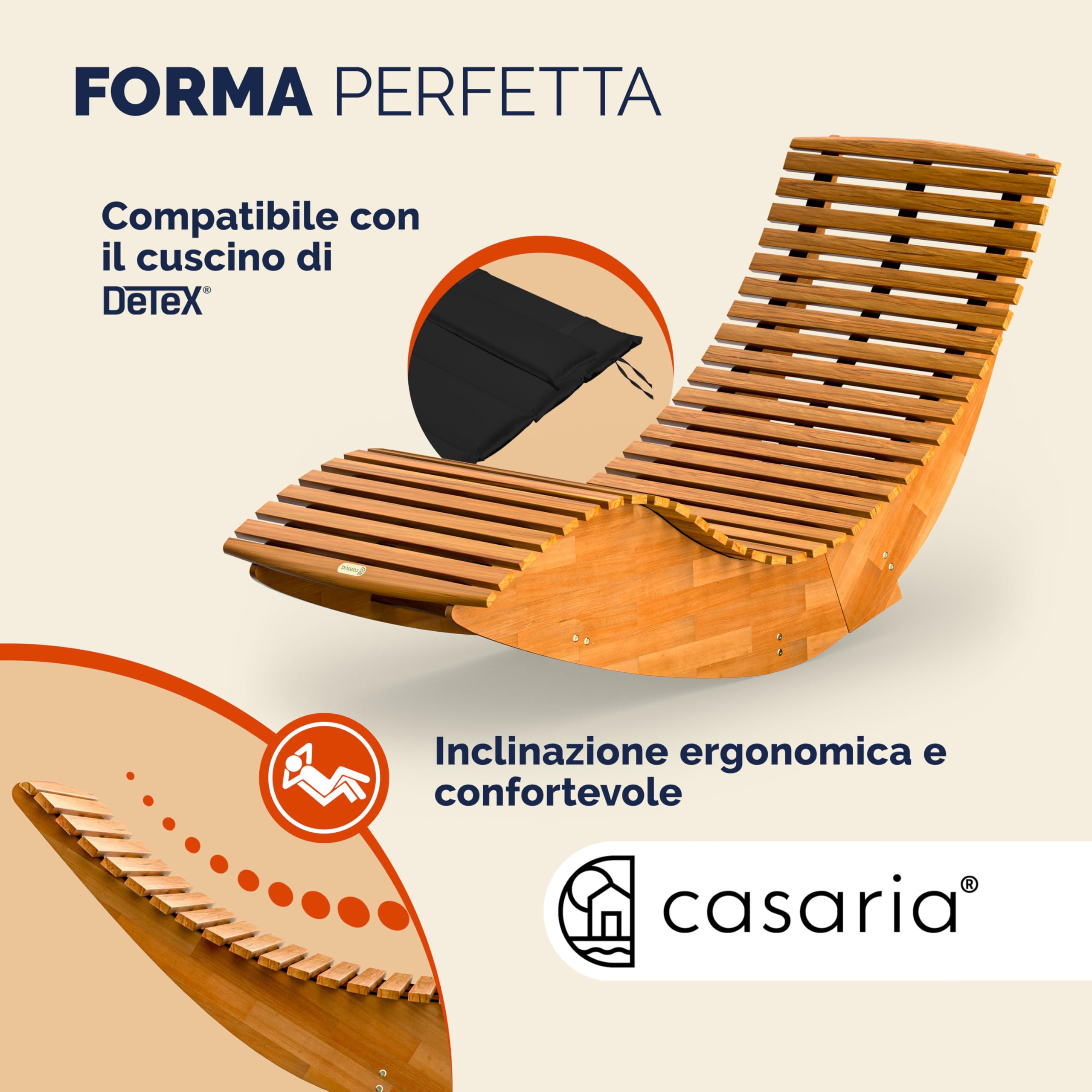 Casaria Sdraio a Dondolo JAVA Pieghevole 155x60x93cm Portata 160 kg Legno Acacia Certificato FSC