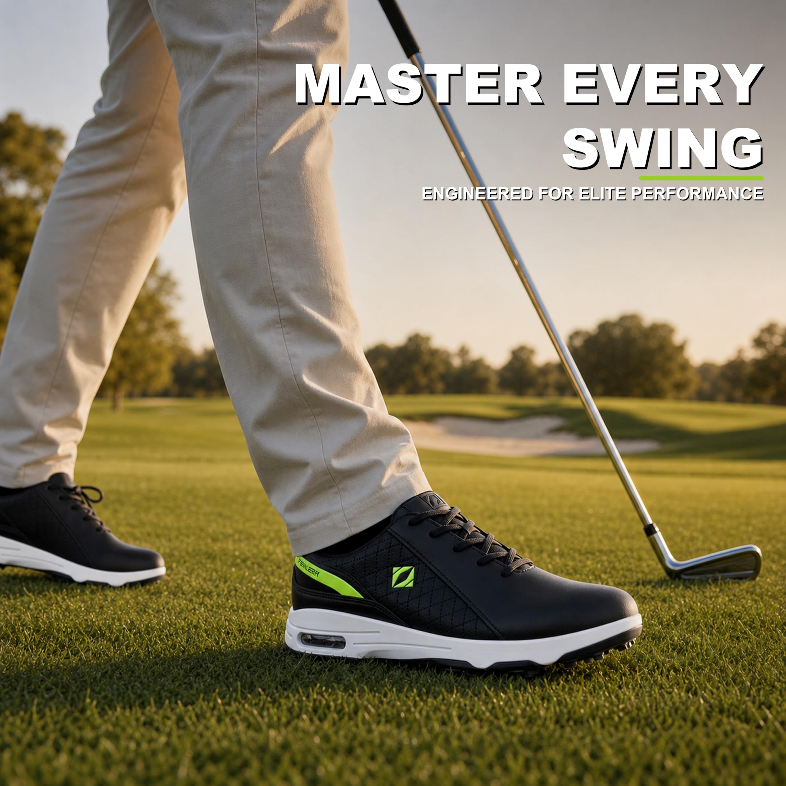 FENLERN Golfschuhe für Herren, mit Spikes, wasserdichtes Leder-Obermaterial, Dämpfung F006