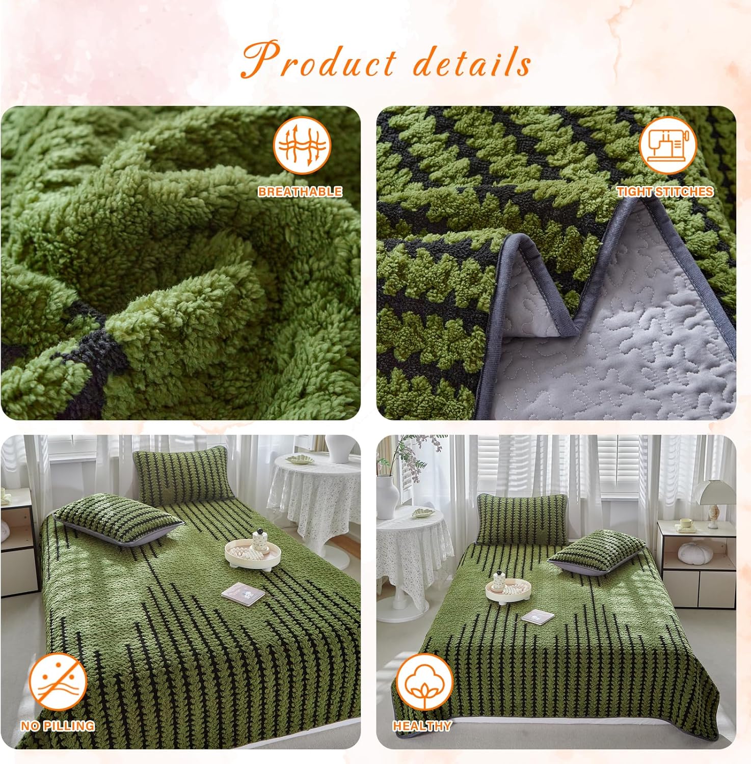 Tititada 3 Pieces Luxury Velvet Boho Quilt Sets Queen Size, Lightweight Decorative Bohemian Bedspread Set for All Season, Soft Coverlet with 2 Shams, Green