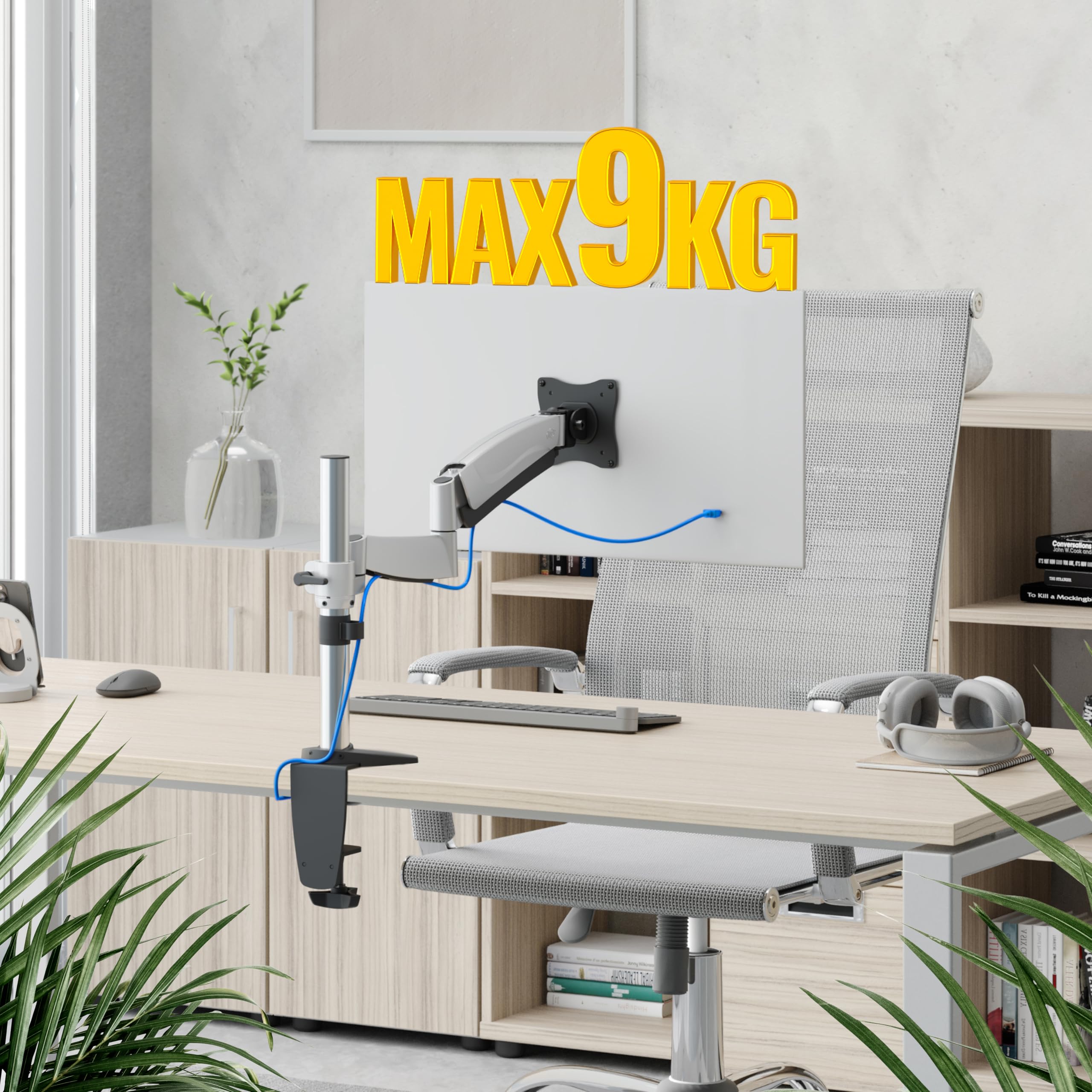RICOO TS3011 Support Écran PC TV 13 17 19 22 24 27 28 32 34 Pouces VESA 75x75 100x100 Ressort à gaz Orientable Inclinable Rotatif Universel Fixation Bureau Pince de Table