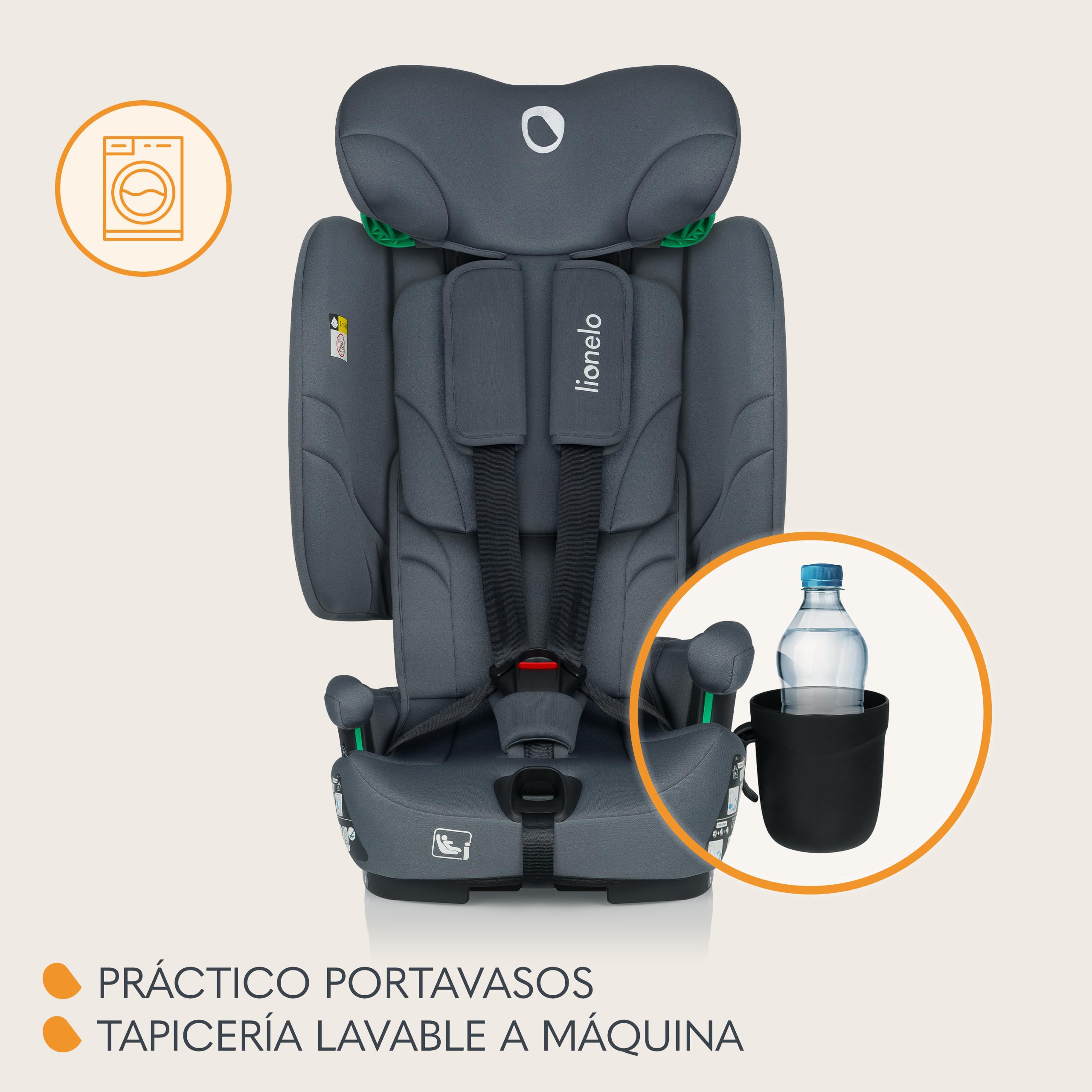 LIONELO NELLY I-SIZE Silla de Coche Para Bebé Plegable 76-150 cm (aprox. de 15 meses a 12 años) Grupo 1 2 3 Fijación Trasera ISOFIX y Cinturón TT, Protección Lateral, Reposacabezas y Respaldo Ajustabl | Instalación ISOFIX, correa superior, reposacabezas a