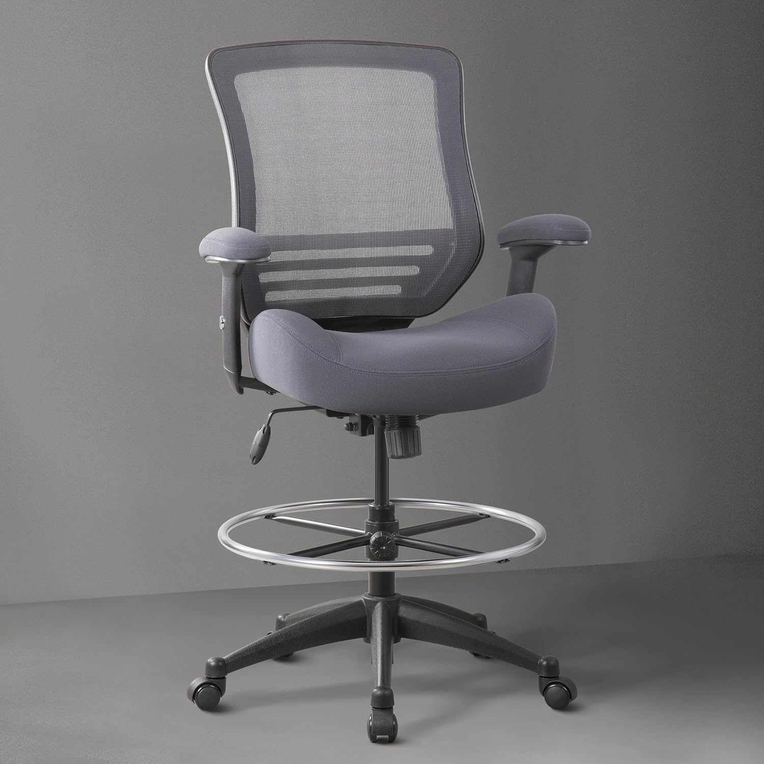 BOLISS Ergonomic Mesh Computer Office Drafting Chair with Super Soft Adjustable Arms Molded Foam Seat Cushion and Lumbar Support-Dark Grey