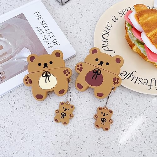 Miniatura 3 de wifantien - Funda 3D de oso de peluche para AirPod 3, funda 3D de dibujos animados para mujeres y niñas, niños, elegante, elegante, encantadora,