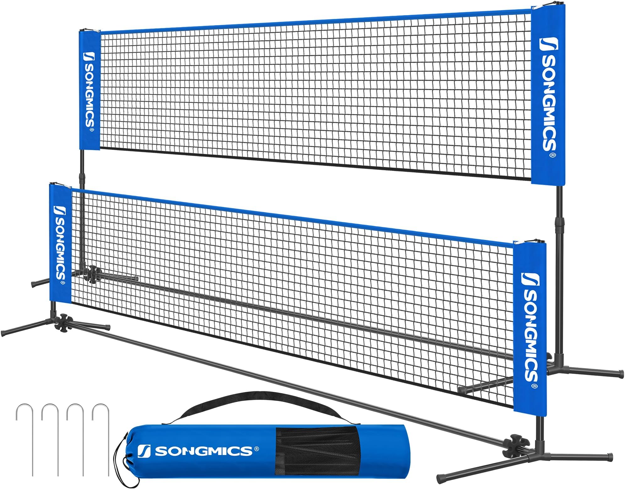 SONGMICS 3m/4m/5m Badminton Net, Volleyball Net with Height Adjustable Poles, Portable Net for Junior Tennis, Beach Volleyball, Pickleball, for Garden Park Outdoors