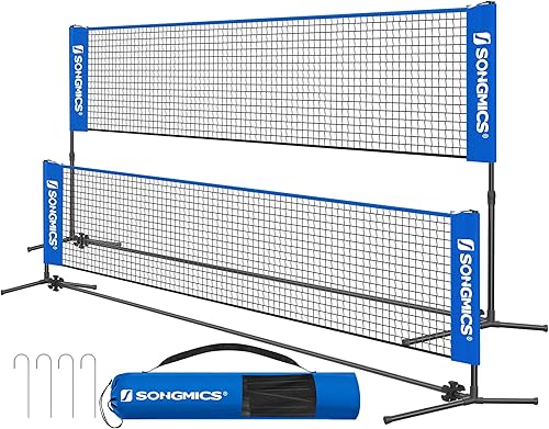 Vista 17 de SONGMICS - Juego de red de bádminton; juego deportivo portátil para bádminton, tenis, voleibol infantil, pickleball; de fácil instalación; red