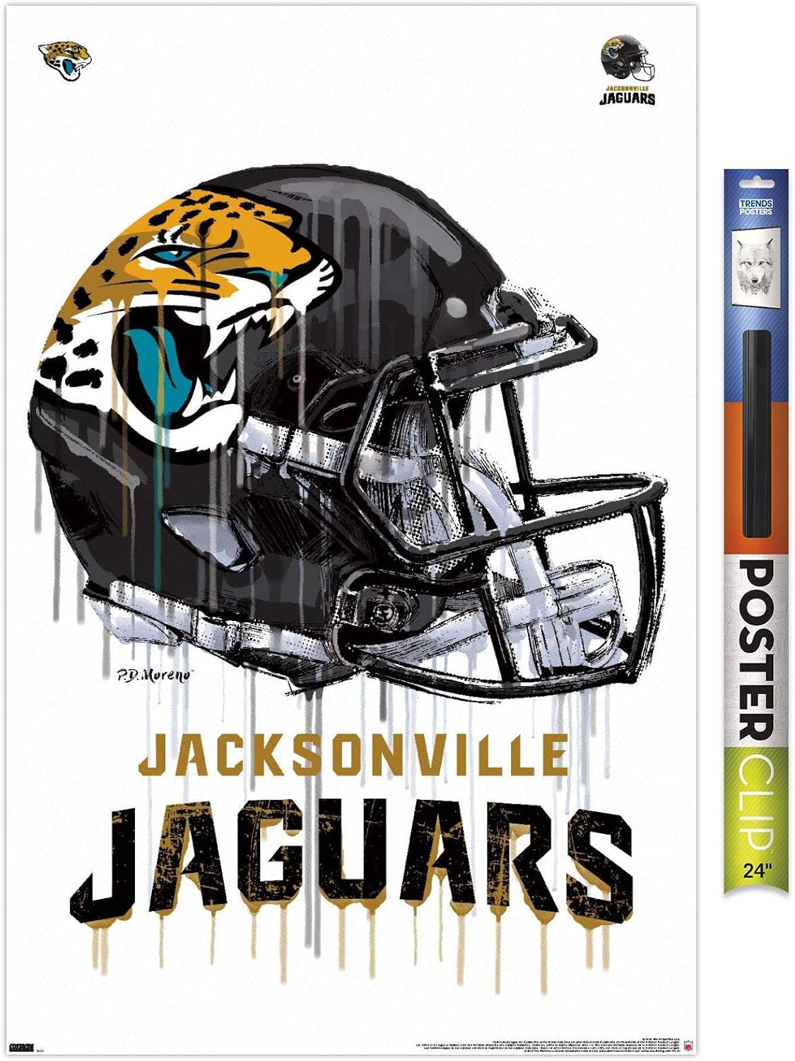 Trends International NFL Jacksonville Jaguars - Drip Helmet 20 Wall Poster, 14.725" x 22.375", Gold Framed Version