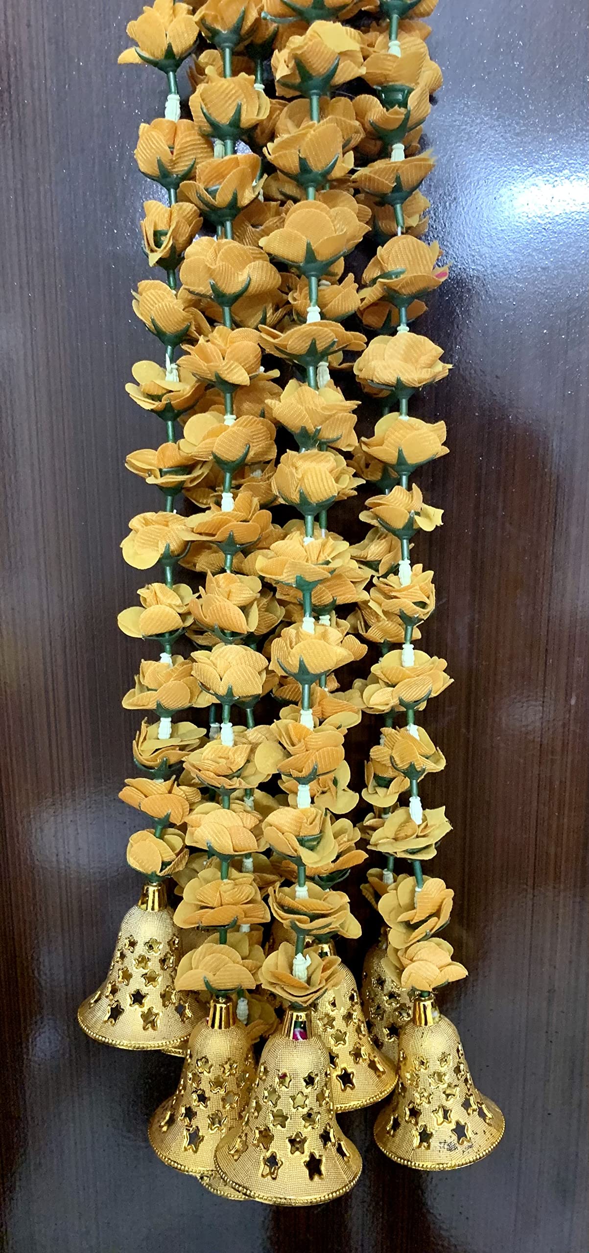 Khadgatta Handicrafts Artificial Velvet Roses with Golden Star Bell Garland for Main Door Toran Home Door Diwali, Wedding Decoration Wall Hanging Item 2.10 Ft Approx (Yellow)