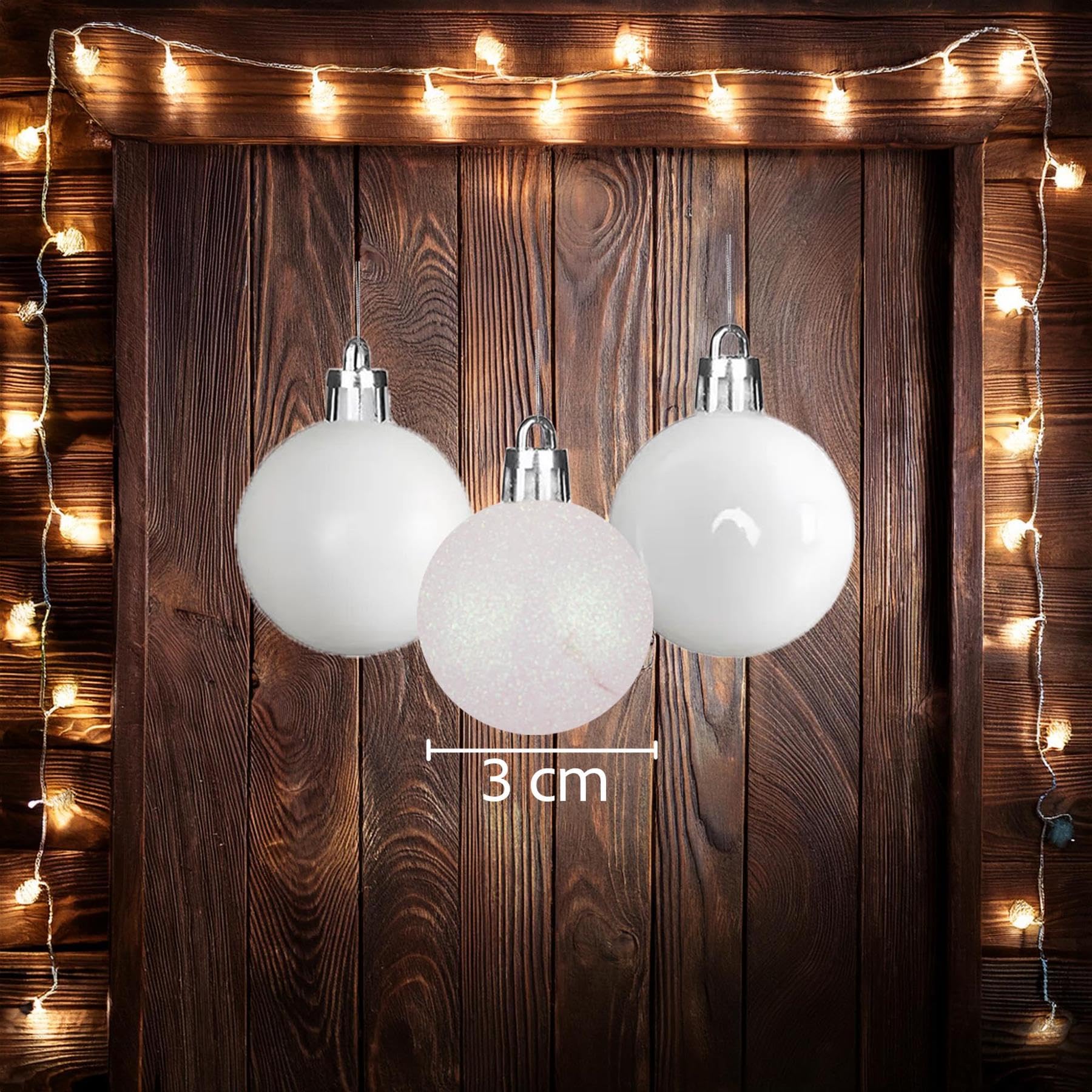30mm/12Pcs Christmas Baubles Shatterproof White - Image 3