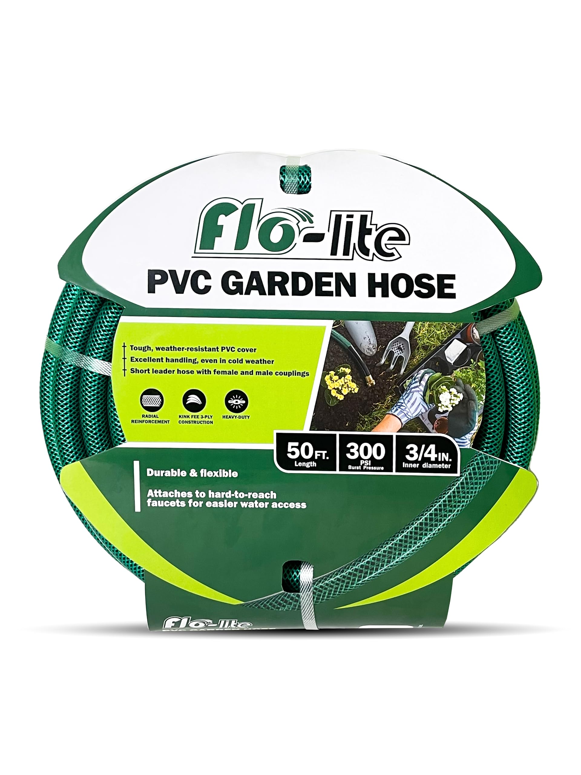 long light duty Flo vinyl Highly Durable PVC Plain Black Braided Water Hose(3/4" diameter x 50)
