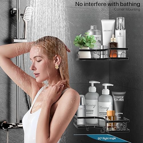 Miniatura 2 de Chijoo Organizador adhesivo para ducha, 4 artículos, adhesivo para ducha, organizador de baño y almacenamiento, esquina organizadora de ducha de