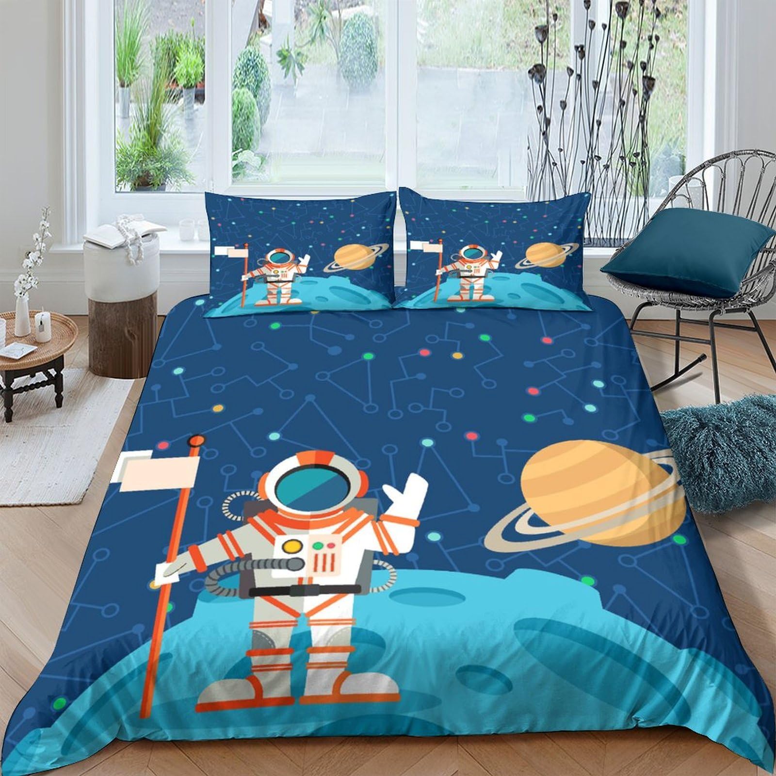 Ctjqhvkz Style-5 3D Printed Astronaut Planet Fitted Sheet Microfiber Soft Breathable Space Saturn Bed Cover For Bedroom Dorm Mattress Decor Single（135X200cm）