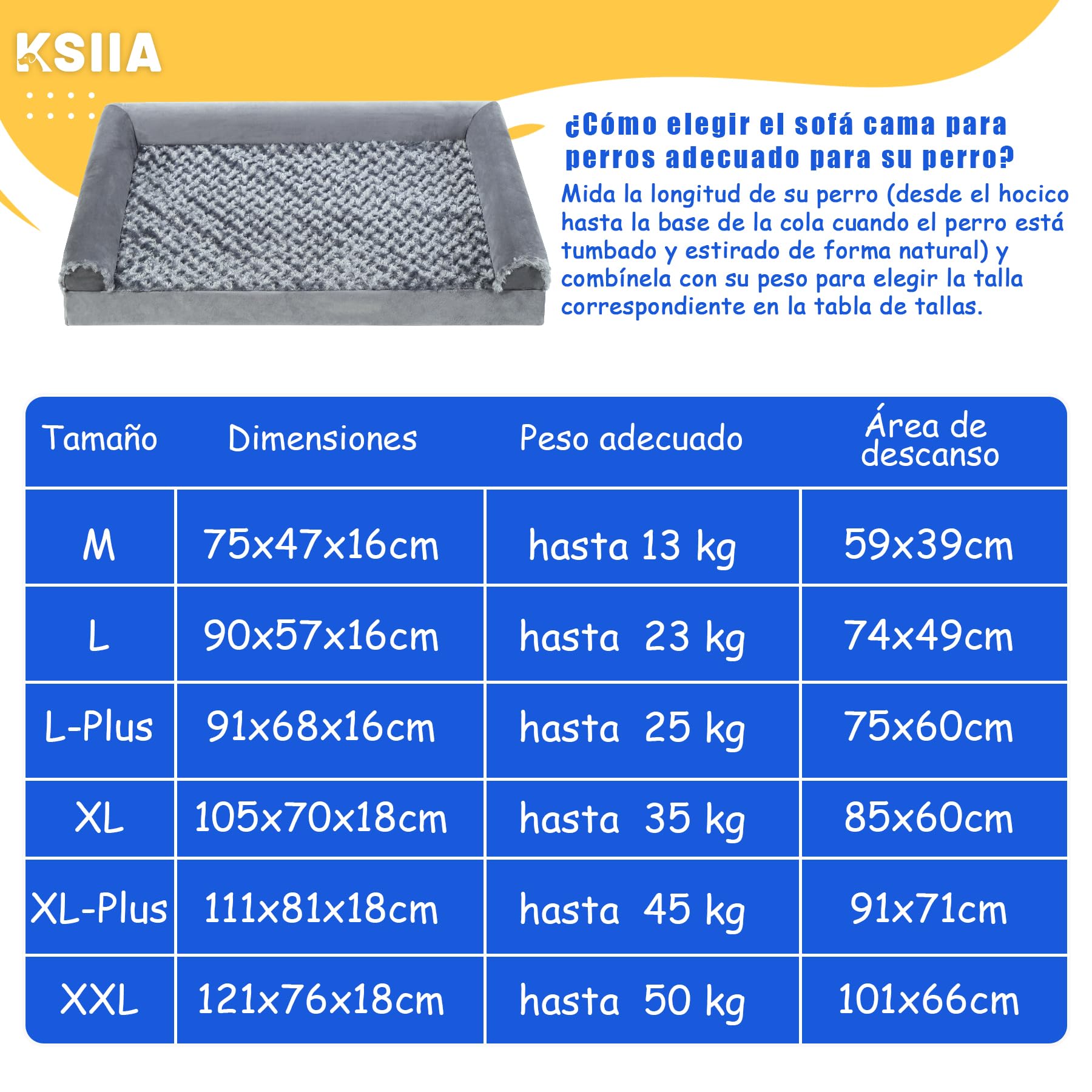 KSIIA Cama Perro Grande, Cama Ortopédica para Perros (105x70x18cm) Desenfundable y Lavable, Sofá para Perros, Gris XL