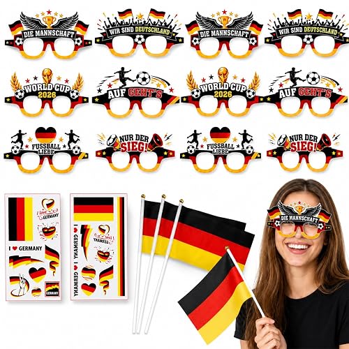 Deutschland Fanartikel WM 2026 17-teilig – Party-Set mit Brille, Flaggen & Sticker