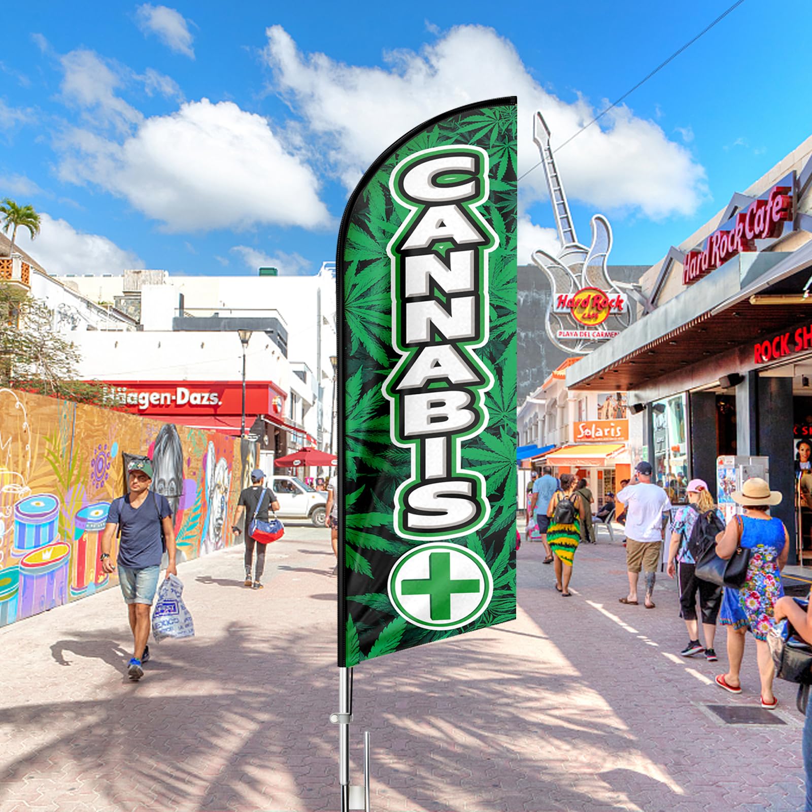 QSUM Canabis Feather Flag, Canabis Swooper Flag with Pole Kit, 11FT Business Canabis Signs for Store Advertising