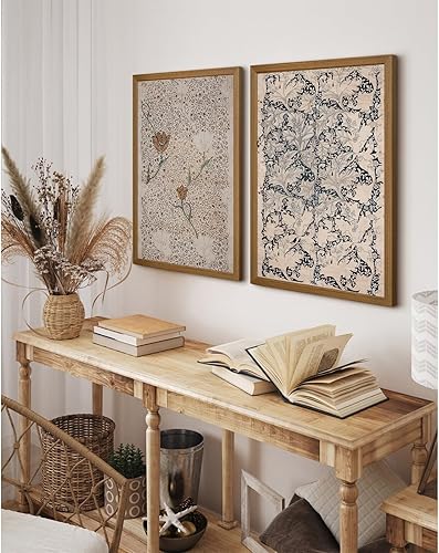 Miniatura 6 de Joocrise Juego de 2 impresiones artísticas de pared botánicas vintage, arte de pared de bocetos antiguos, arte de pared con flores neutrales,