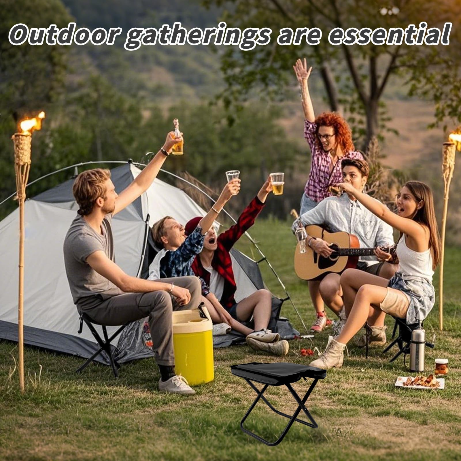 Sgabello Pieghevole Portatile, Sedia Pieghevole Campeggio, Leggero, Sedia Portatile in acciaio con Borsa di Stoccaggio per Attività All'aperto,Pesca,Barbecue,Viaggi,Massimo 180KG (Nero)