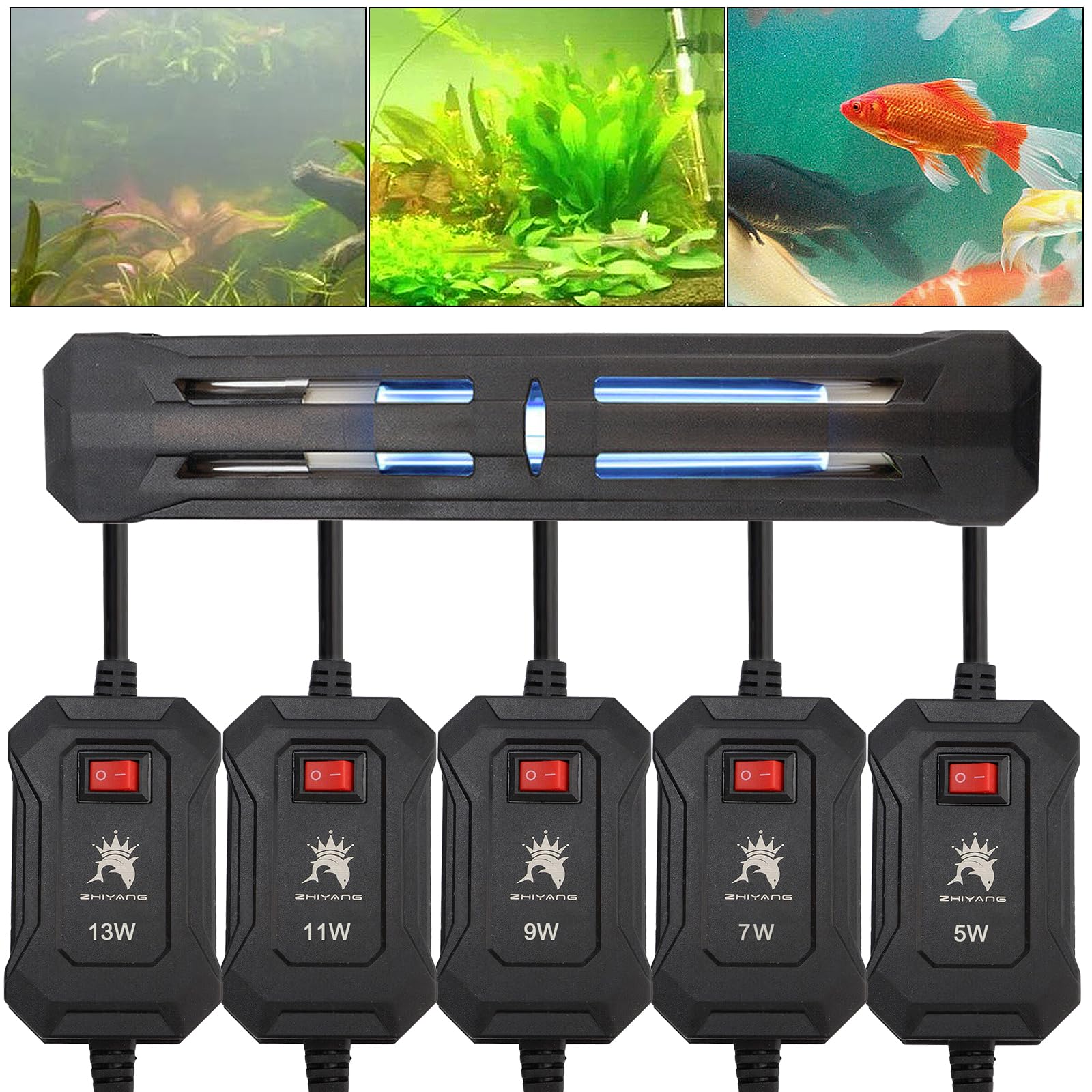 Sterilizzatore UV per acquario, luce – Impermeabile LED sommergibile, luce disinfettante per acquari, lampada Water Clean Lamp, spina UE (13 W)