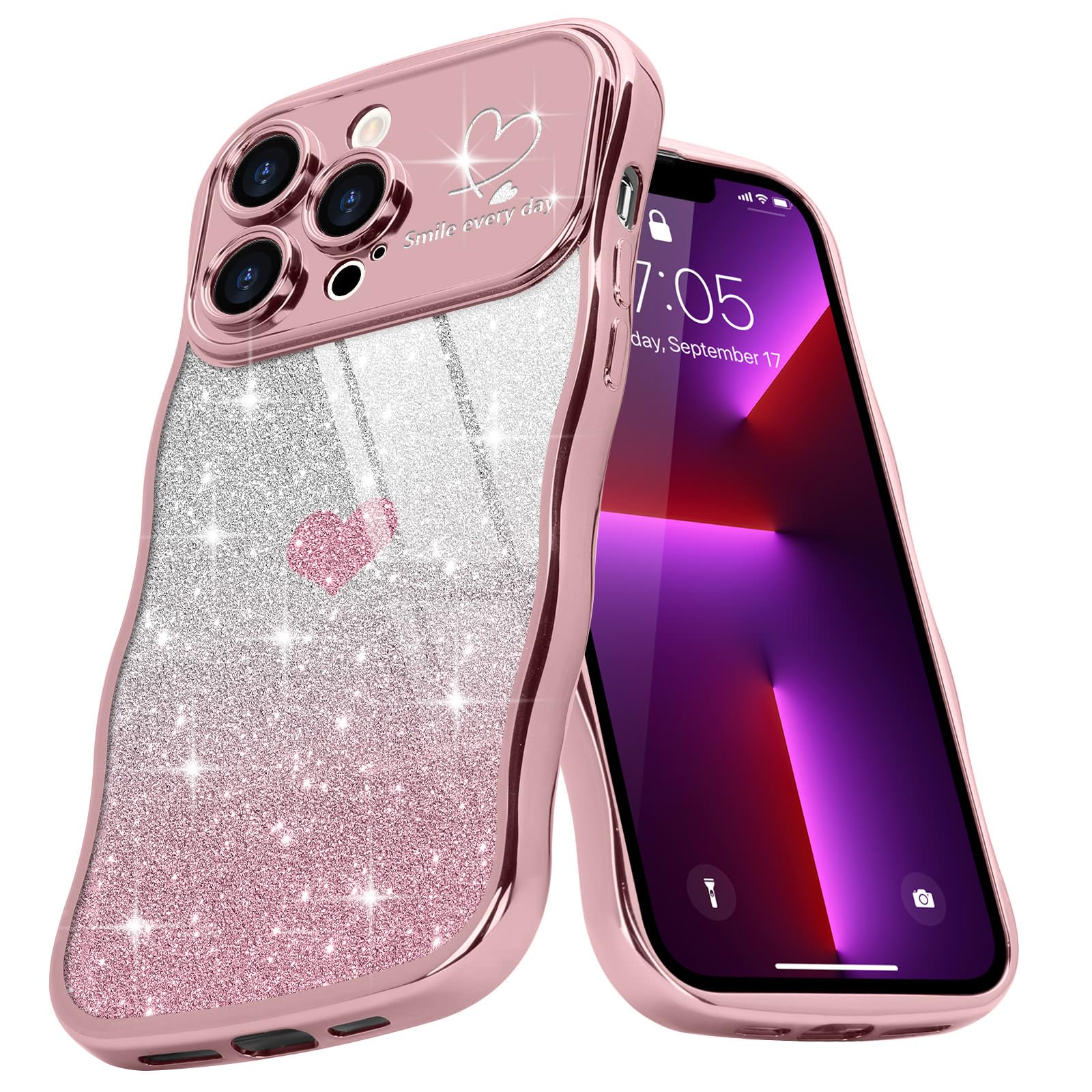 Teageo Cute Heart Pattern Curly Phone Case for iPhone 13 Pro Max