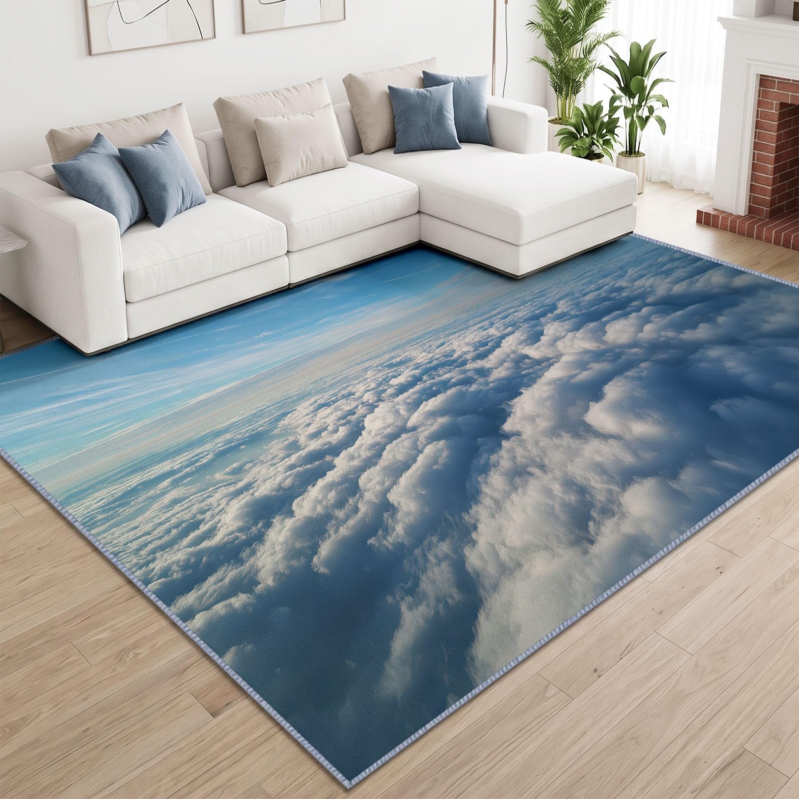 Tappeto con cielo blu e nuvole, 100 x 160 cm, lavabile, per soggiorno, a pelo basso, antiscivolo, morbido, per interni, camera da letto, dormitorio, stanza dei giochi