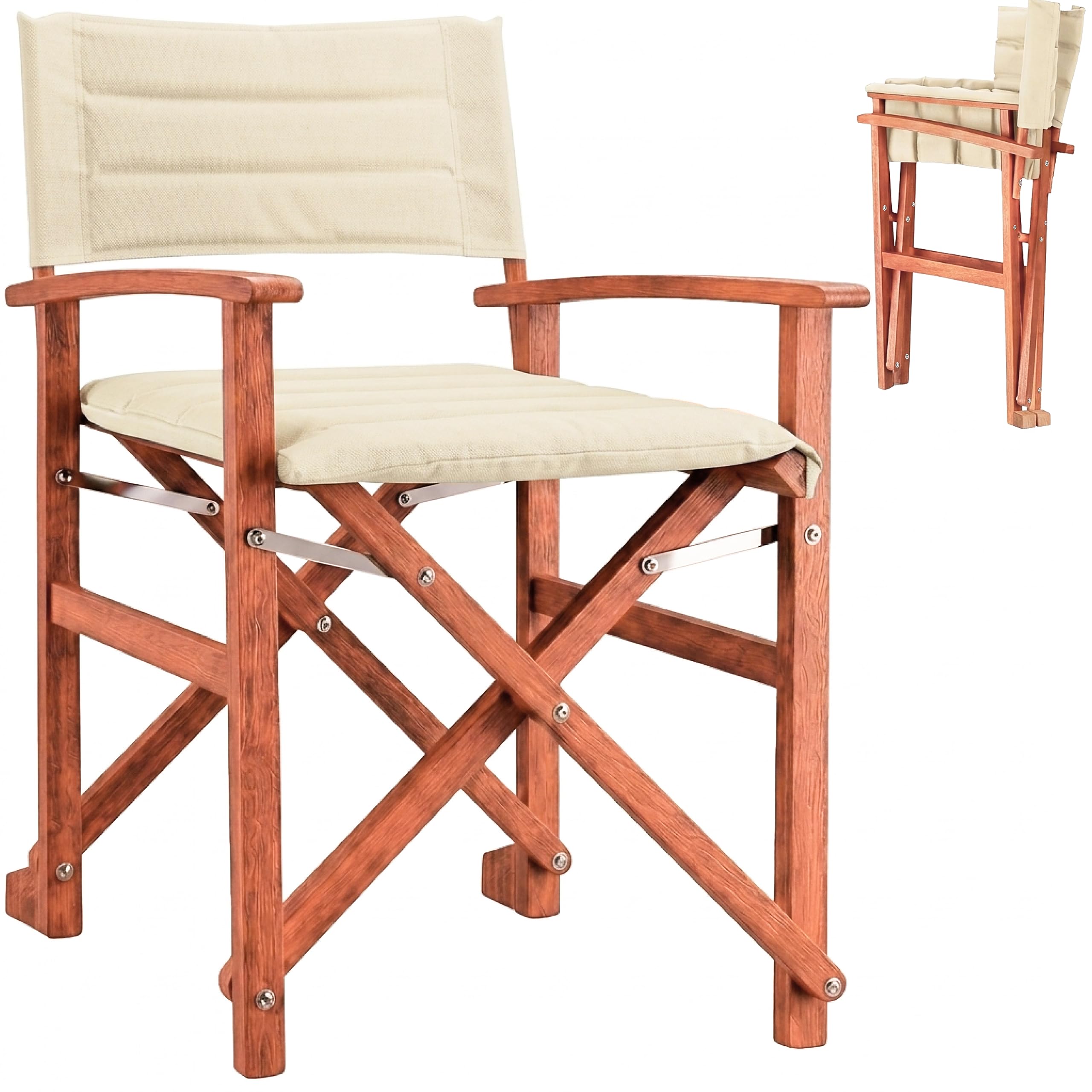 CASARIA Wooden Garden Directors Chair Folding, Foldable, Padded Seat, Cream