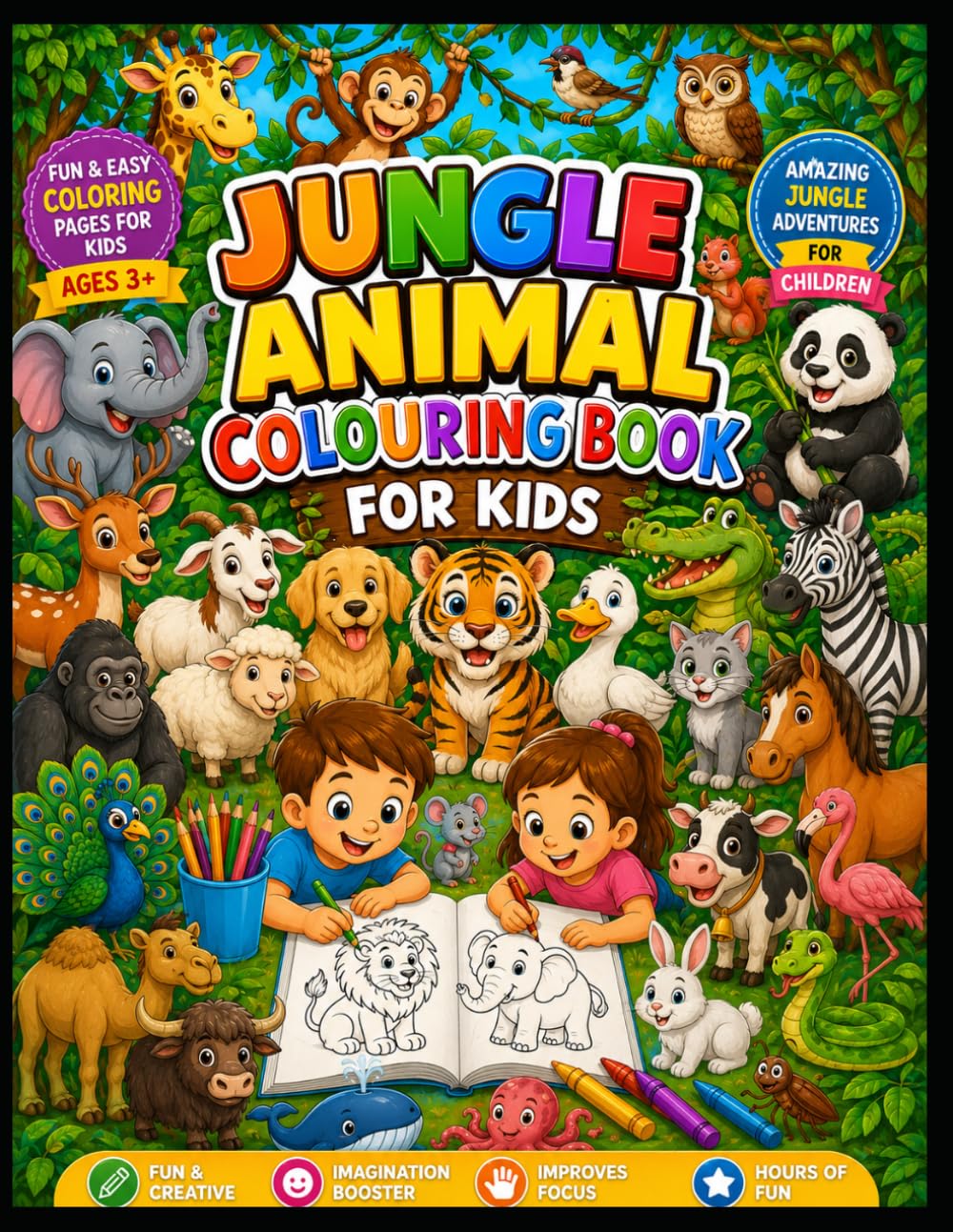 Jungle animal colouring book for kids