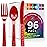 DecorRack Plastic Cutlery Set, Red Colored Plastic Silverware Sets for Parties, 96 Piece Bulk Heavy Duty Utensils (Red, 96 Pieces)
