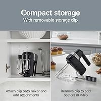 Vista 4 de Hamilton Beach Batidora de mano eléctrica, 6 velocidades + botón de agitación, 300 vatios de potencia máxima para una mezcla potente, incluye