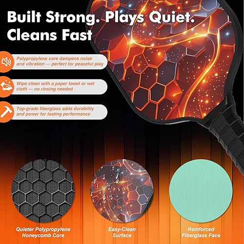 Miniatura 4 de Juego de 4 palas de pickleball - Raquetas ligeras de fibra de vidrio premium con bolas, bolsa y accesorios - Juego de pickleball para adultos