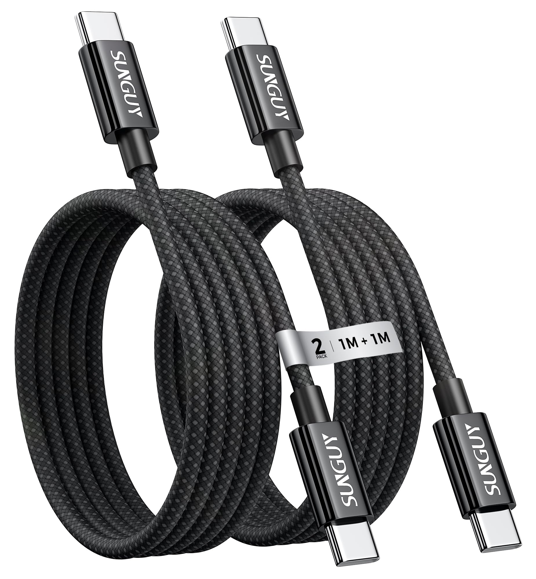 SUNGUY Cavo USB C a USB C 60W, [2Pezzi-1M] Cavo USB Type-C Ricarica Rapida, Cavo Type C per iPhone 15 Pro Max/Plus, Galaxy S24 S23, iPad, Google Pixel 7, Laptops-Nero