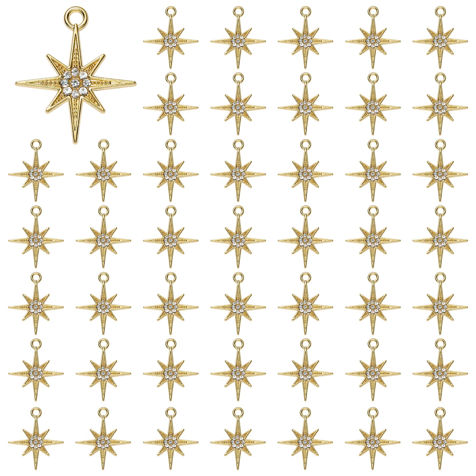 COGCHARGER 50Pcs Small Star Charms 18K Gold Plated Alloy Rhinestone Bulk Pendants for Jewellery Making Earring Necklace Bracelet