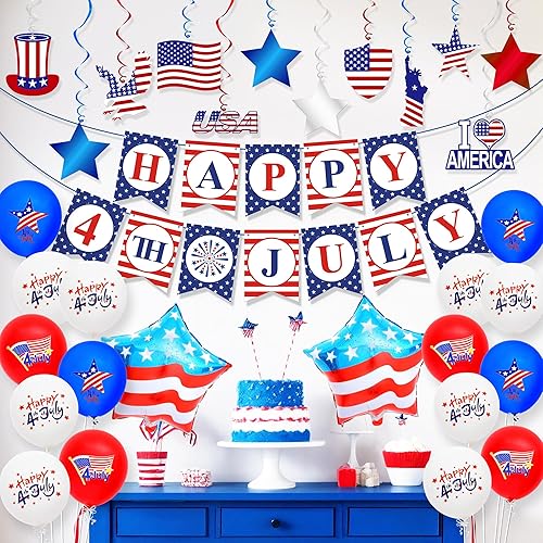 KatchOn, Juego de pancartas con texto en inglés "Happy 4th of July", enormes, paquete de 37, globos del 4 de julio para decoraciones del 4 de julio, KatchOn, Juego de pancartas con texto en inglés "Happy 4th of July", enormes, paquete de 37, globos del 4 de julio para decoraciones del 4 de julio,