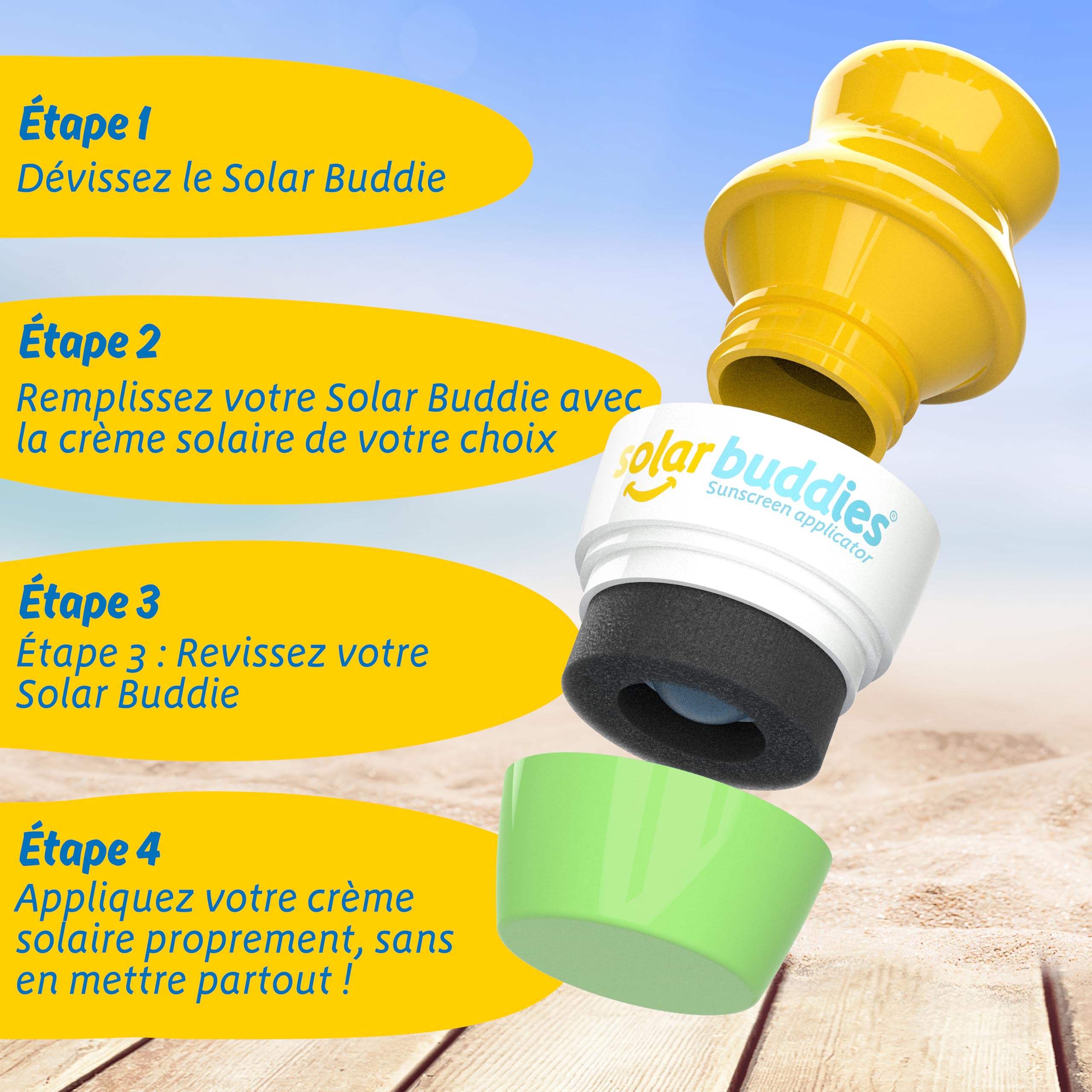 Applicateur de crème solaire Solar Buddies – Lot de 2 – Rechargeable sans BPA à bille & éponge – Pour crème solaire et lotions – Enfants, adultes, familles – 100 ml (D-GB)