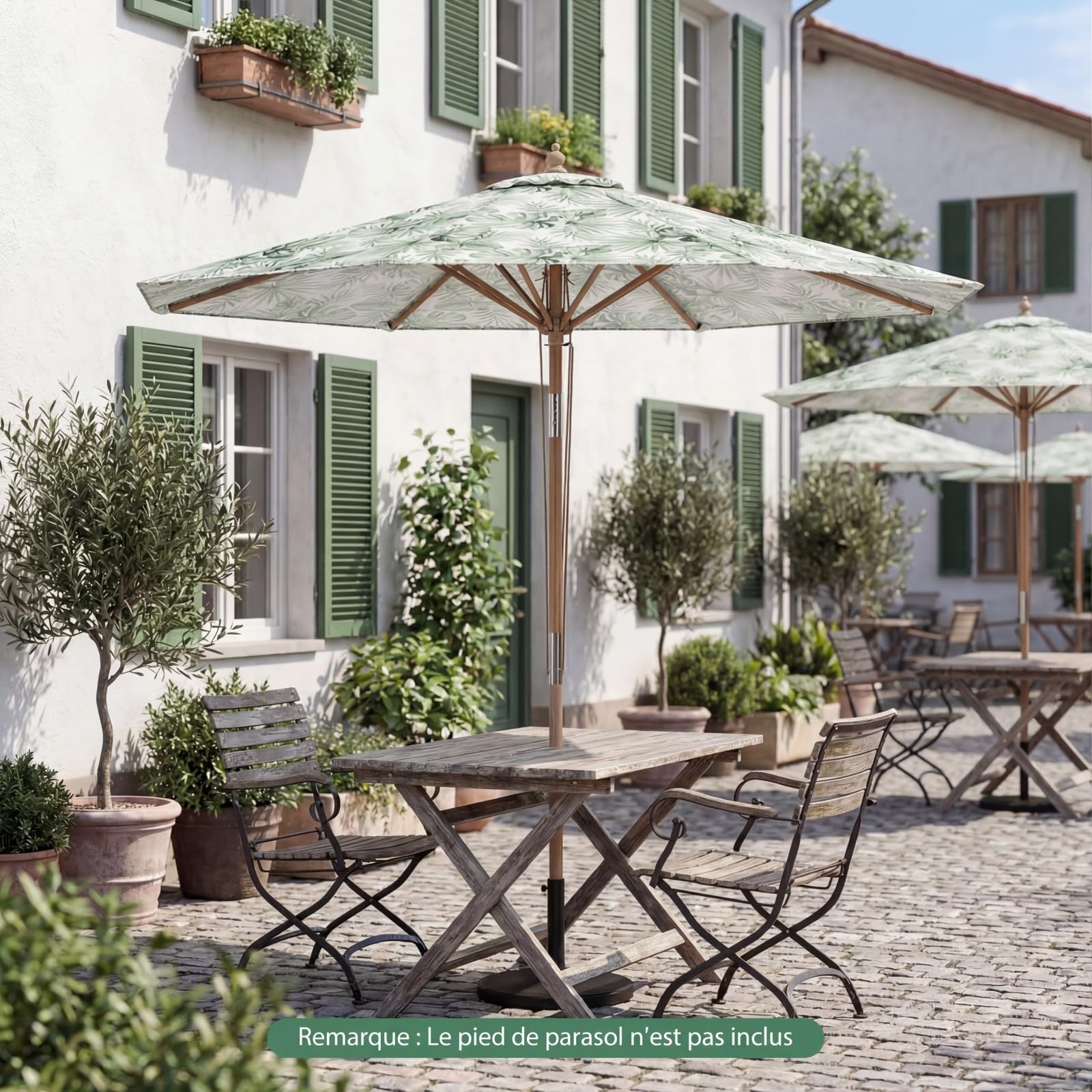 COSTWAY Parasol de Jardin Extérieur Φ270 CM, Parasol de Plage Inclinable sans Pied, 3 Hauteurs Réglables, 8 Baleines, Poteau en Bois, Toit Ventilé, pour Cour, Piscine, Terrasse, Balcon, Vert
