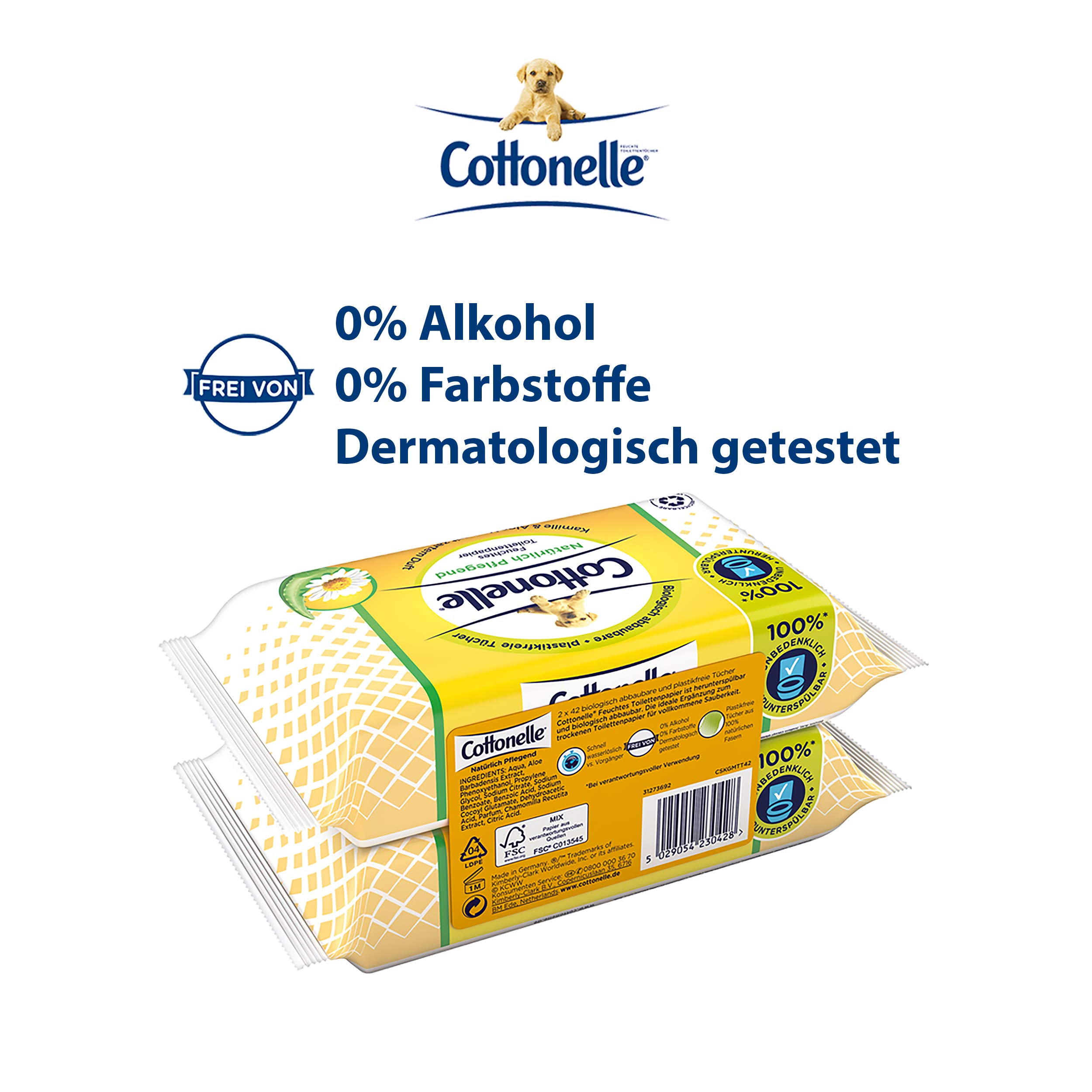 Cottonelle Feuchtes Toilettenpapier, Natürlich Pflegend, 6 x Duo-Pack mit je 84 Tücher (12 Pack insgesamt)