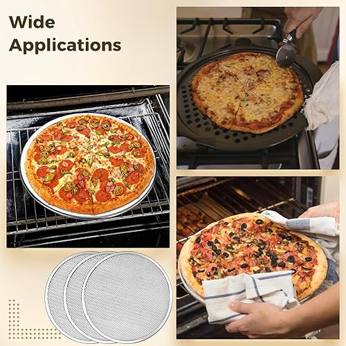 Miniatura 5 de Varku 6 bandejas de aluminio para pizza con agujeros, 12 pulgadas11.8 in, pantallas de malla para pizza para horno, sartén para pizza con