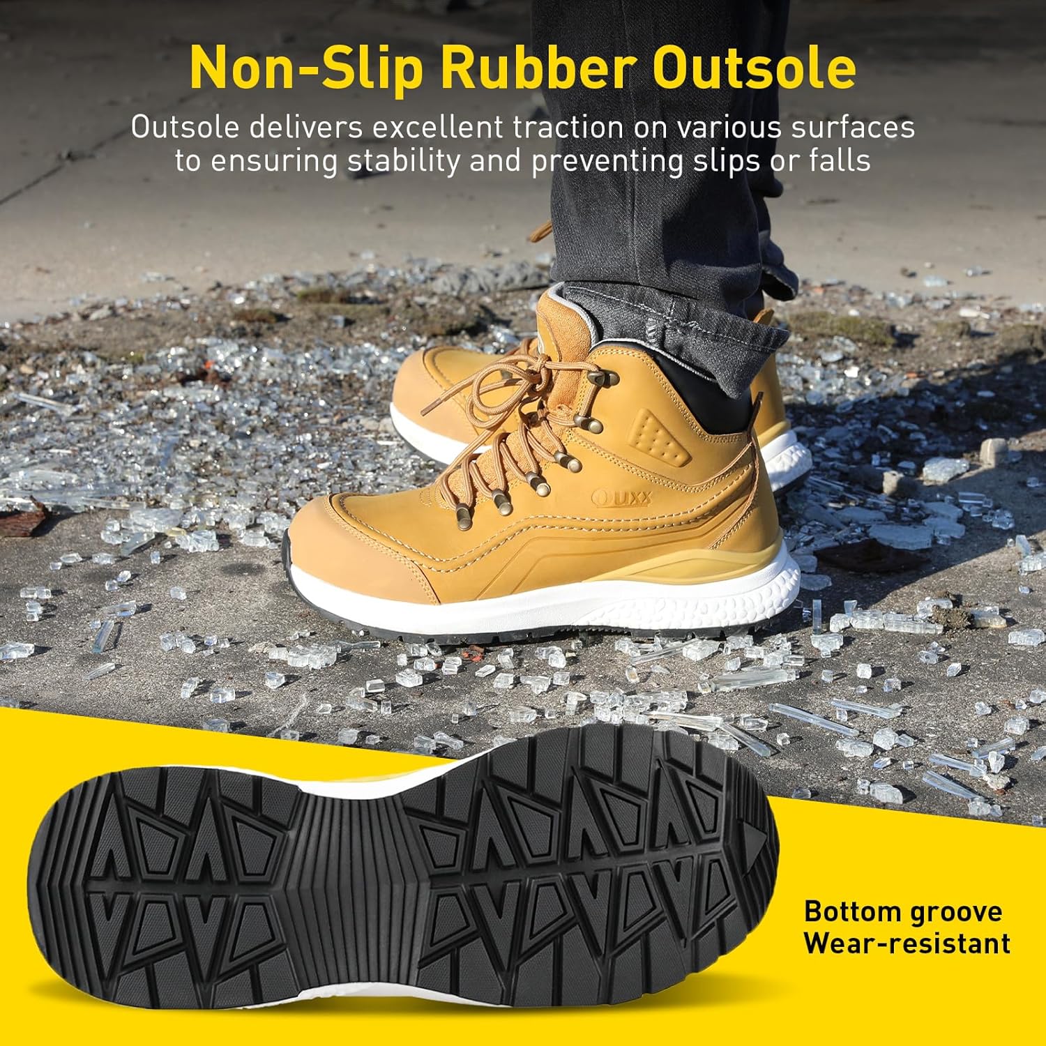 OUXX Men's Composite Toe Work Boots, ASTM F2413 Electro-Static Discharge Safety Shoes, Anti-Slip Rubber Outsole(OX2601) - Image 5