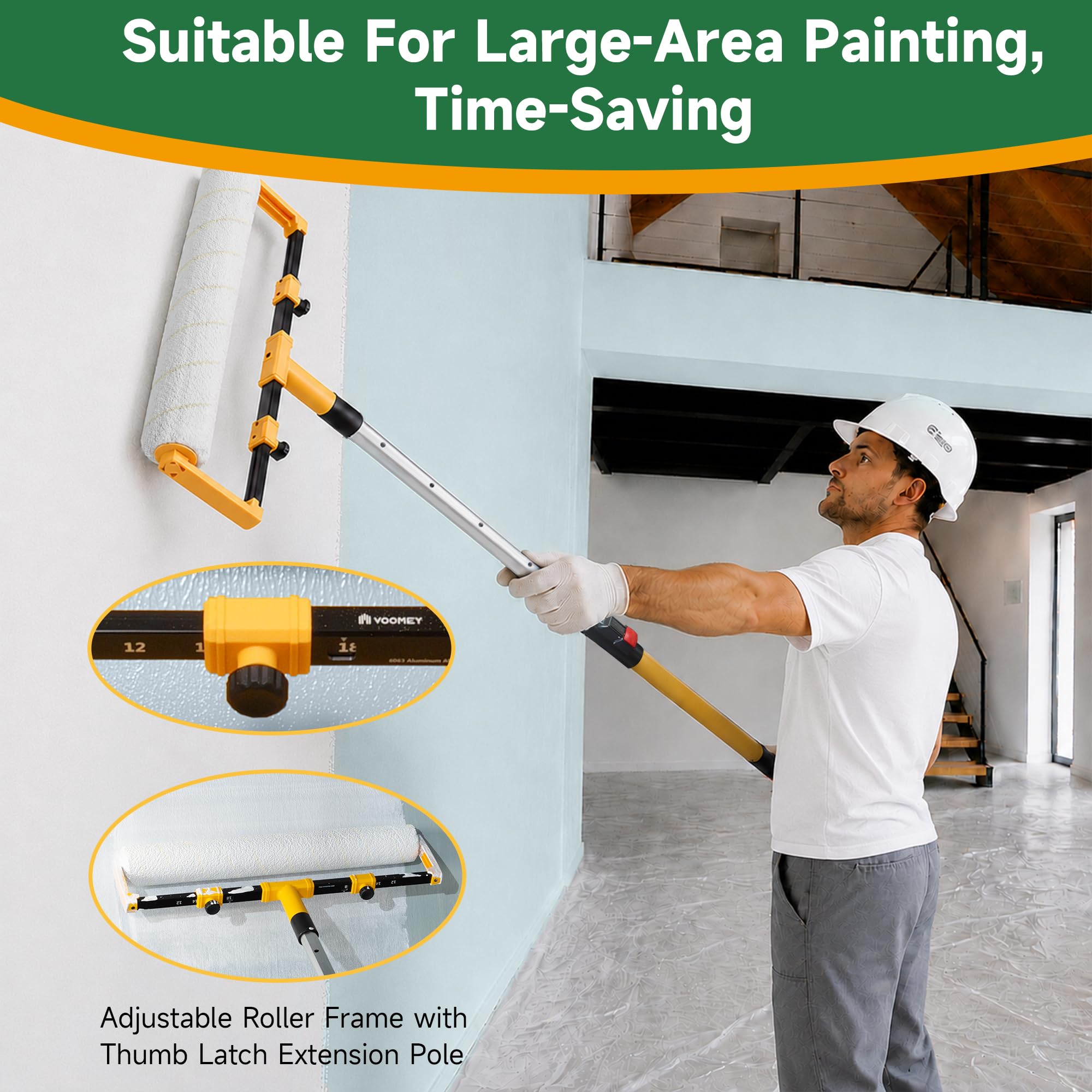VOOMEY Kit rullo da pittura da 45,7 cm con asta di estensione da 9,7 m | Kit di pittura grande da 23 pezzi con rullo in microfibra, secchio e fodere per una copertura rapida su pareti e soffitti