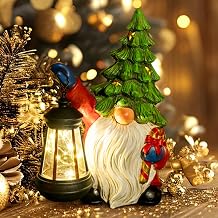 Christmas Gnome Decoration Outdoor Statue with LED Lantern - Winter Solar Gnome Christmas Garden Porch Patio Yard Home Decor for Mom Women, Christmas Tree Gnome