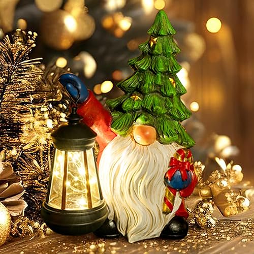 WONDHOME Solar Christmas Gnome Garden Decoration Xmas Tree Gnome Outdoor Statue with LED Lantern Winter Gnome Holiday Porch Patio Yard Decor Gifts for Mom Women - Christmas Tree Gnome
