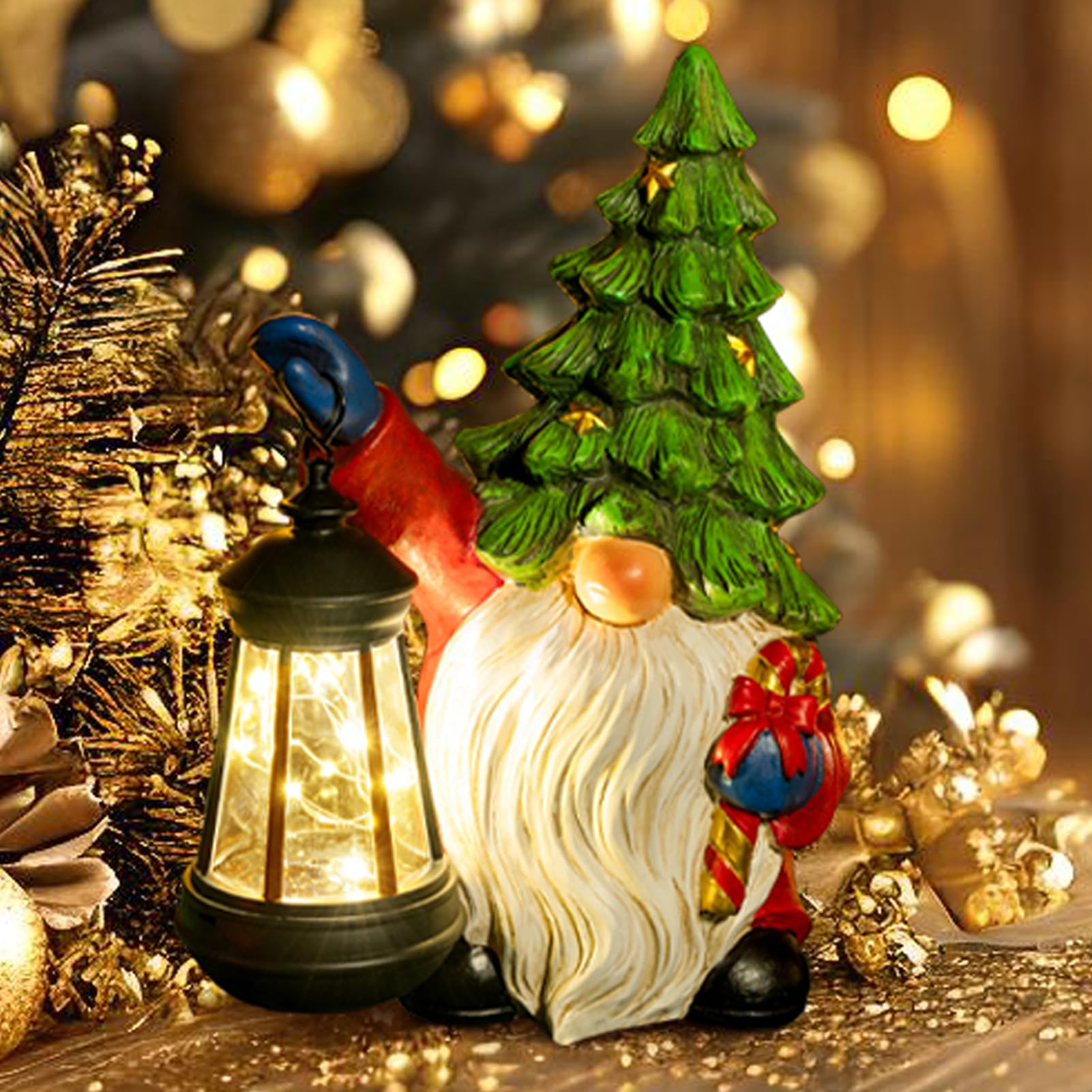 Nain de Noël solaire avec lanterne LED pour décoration extérieure de jardin et porche d'hiver