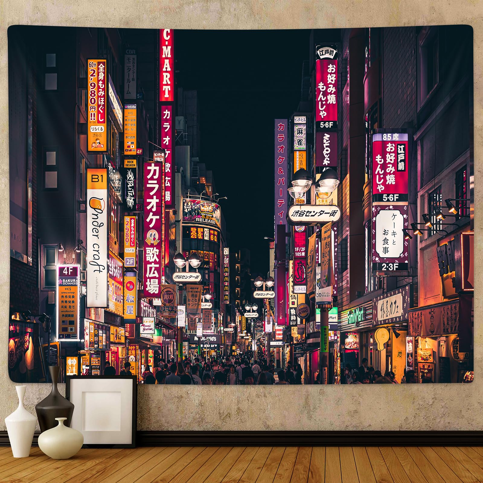 最終SALE】Ly Painter WALL TOKYO WALLS vol.5 Emwnodti Japanese City Tapestry Wall Hanging, Tokyo Night View