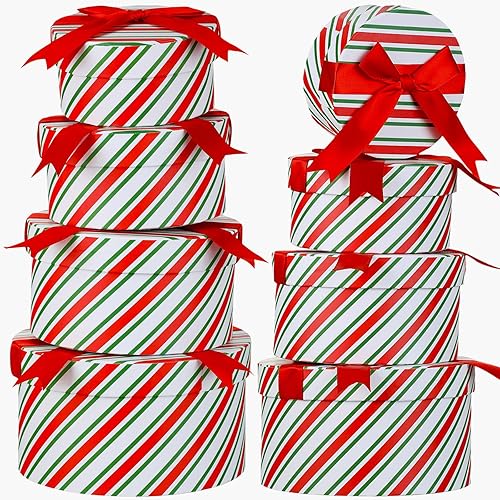Qilery 8 cajas de regalo redondas de Navidad, cajas de regalo de bastón de caramelo, cajas de galletas de Navidad rojas y blancas con tapas, 4 cajas disponible en Yaxa El Salvador