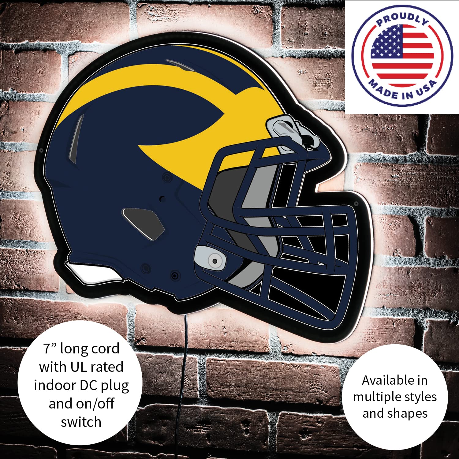 Amazon.com: Team Sports America Evergreen NCAA University Of Michigan  Ultra-Thin LED Light Wall Sign Dcor, Full Size Replica Helmet, 19.5 x 15  Inches, Made in the USA : Sports & Outdoors