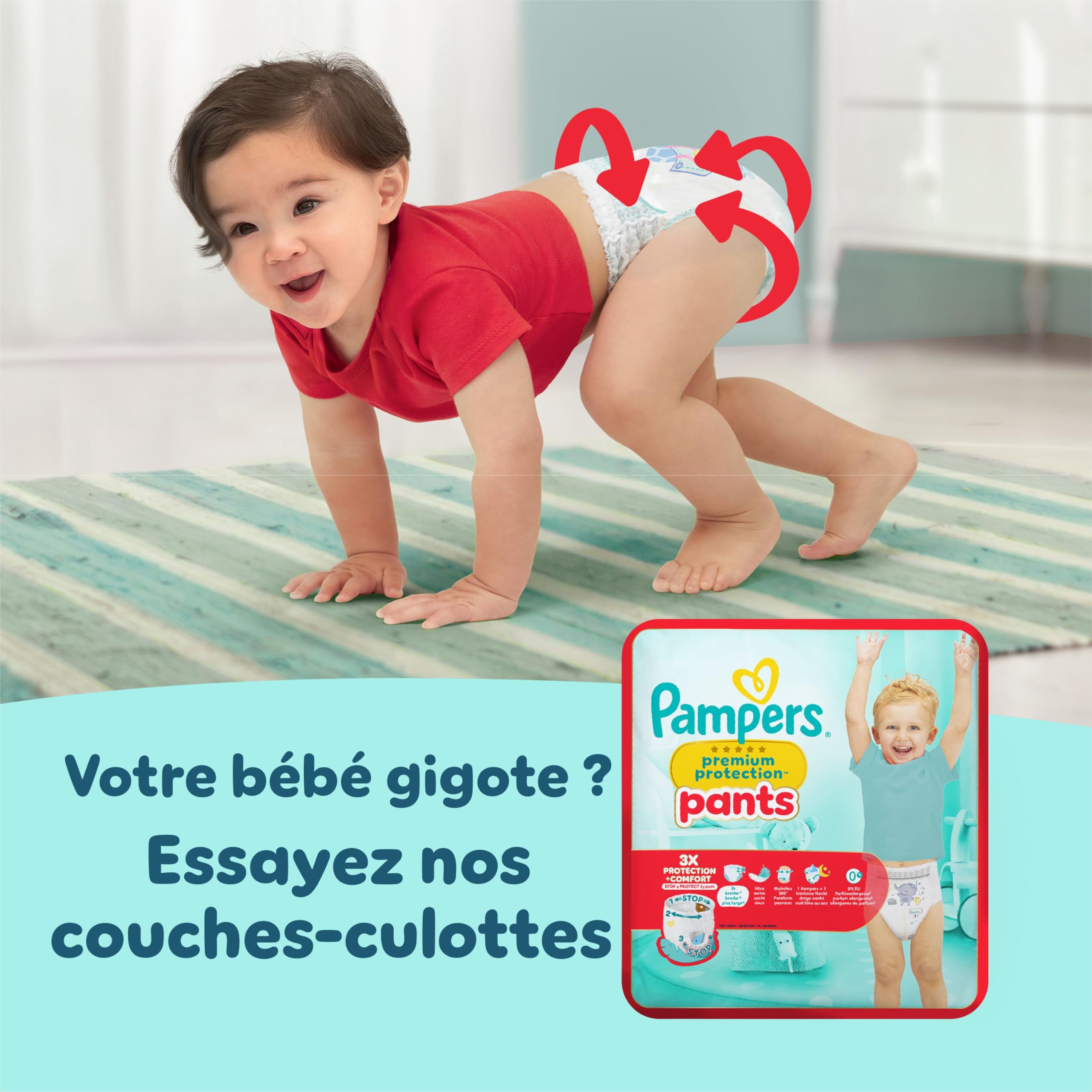 Pampers Premium Protection Taille 3, 112 Couches, 6kg-10kg, Double Protection Pour La Peau Et Contre Les Fuites