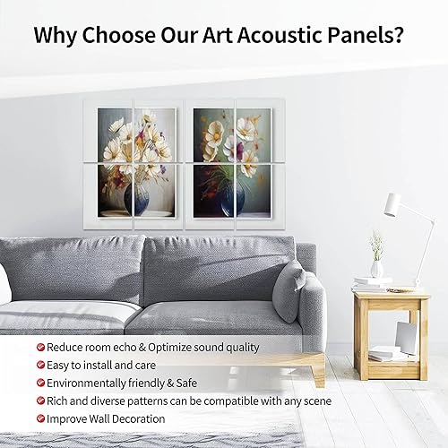 Miniatura 3 de Paneles acústicos artísticos, decoración de lujo, pintura de naturaleza moderna, hojas doradas, panel de pared acústico insonorizado con panel