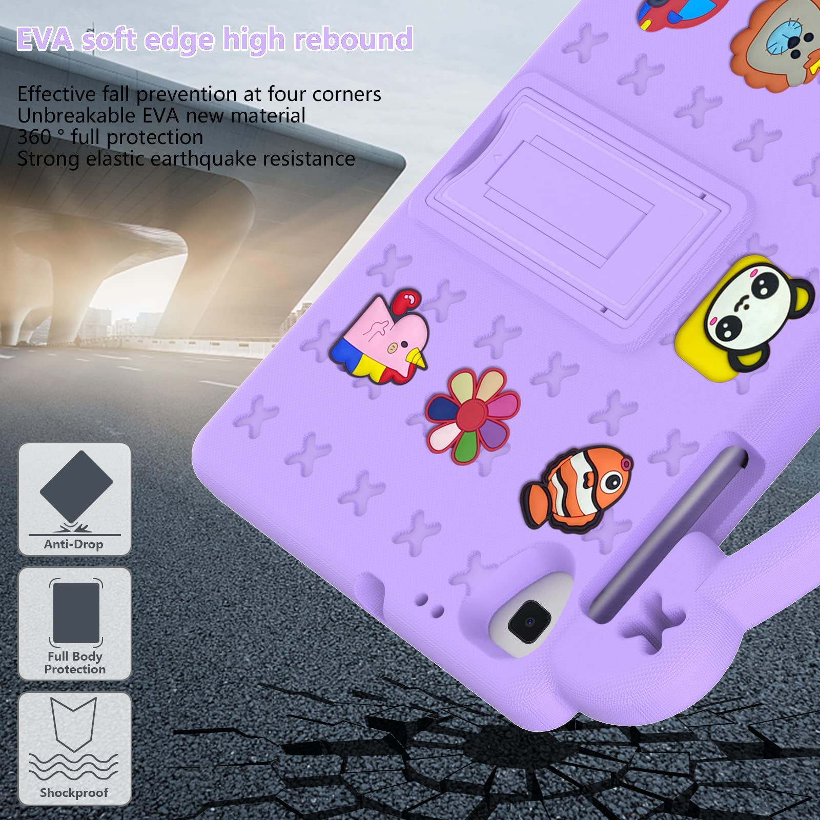 Custodia Bambini Eva per Onn 10.1" 3 Gen 2022 (Model:100071485), Leggera Custodia Protettiva Antiurto, Antishock con Maniglie e Piedistallo per Onn 10.1 Pollici, Viola