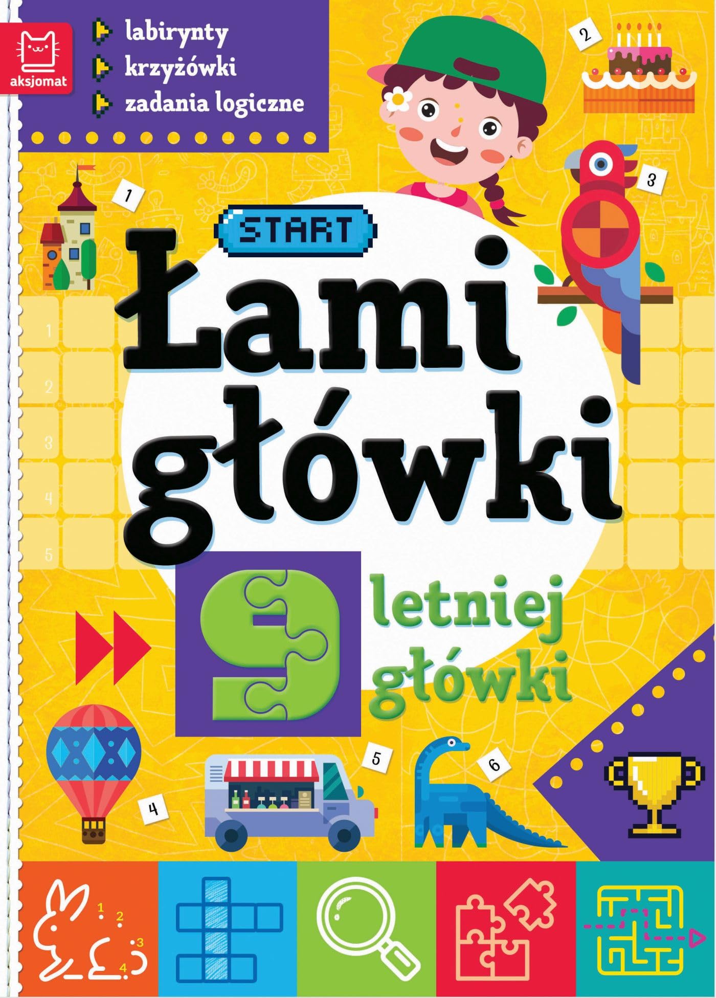 Łamigłówki 9-letniej główki Labirynty, krzyżówki, zadania logiczne