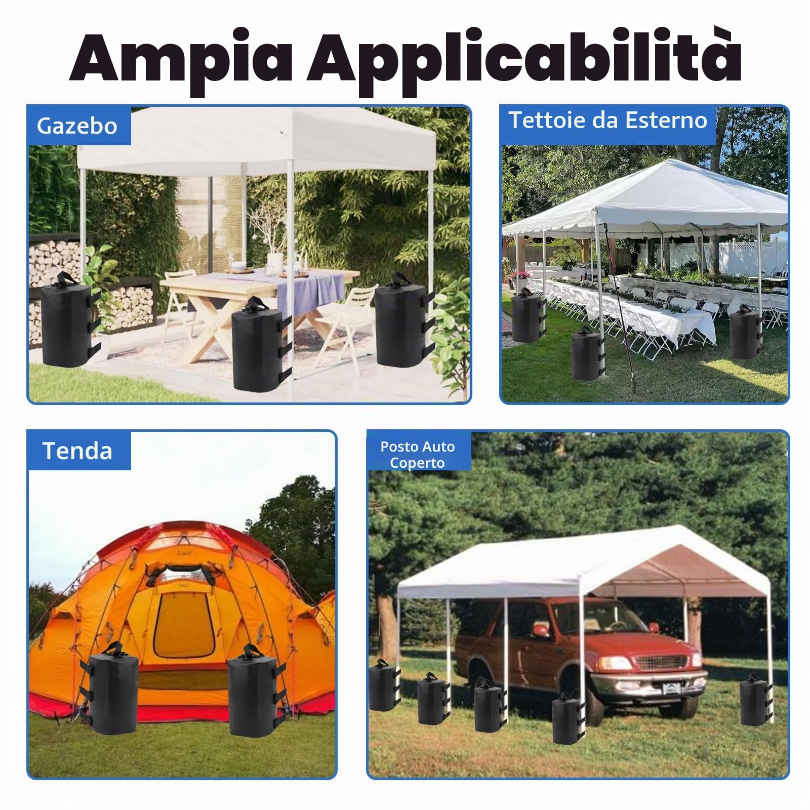4 Pezzi Borse da Pesi per Piedi Ombrellone Gazebo, 10 L Pesi per Gazebo, Riempibili con Acqua, Zavorre ad Acqua per Gazebo Adatto per Tende Padiglioni Ombrelloni Scalette per Piscine