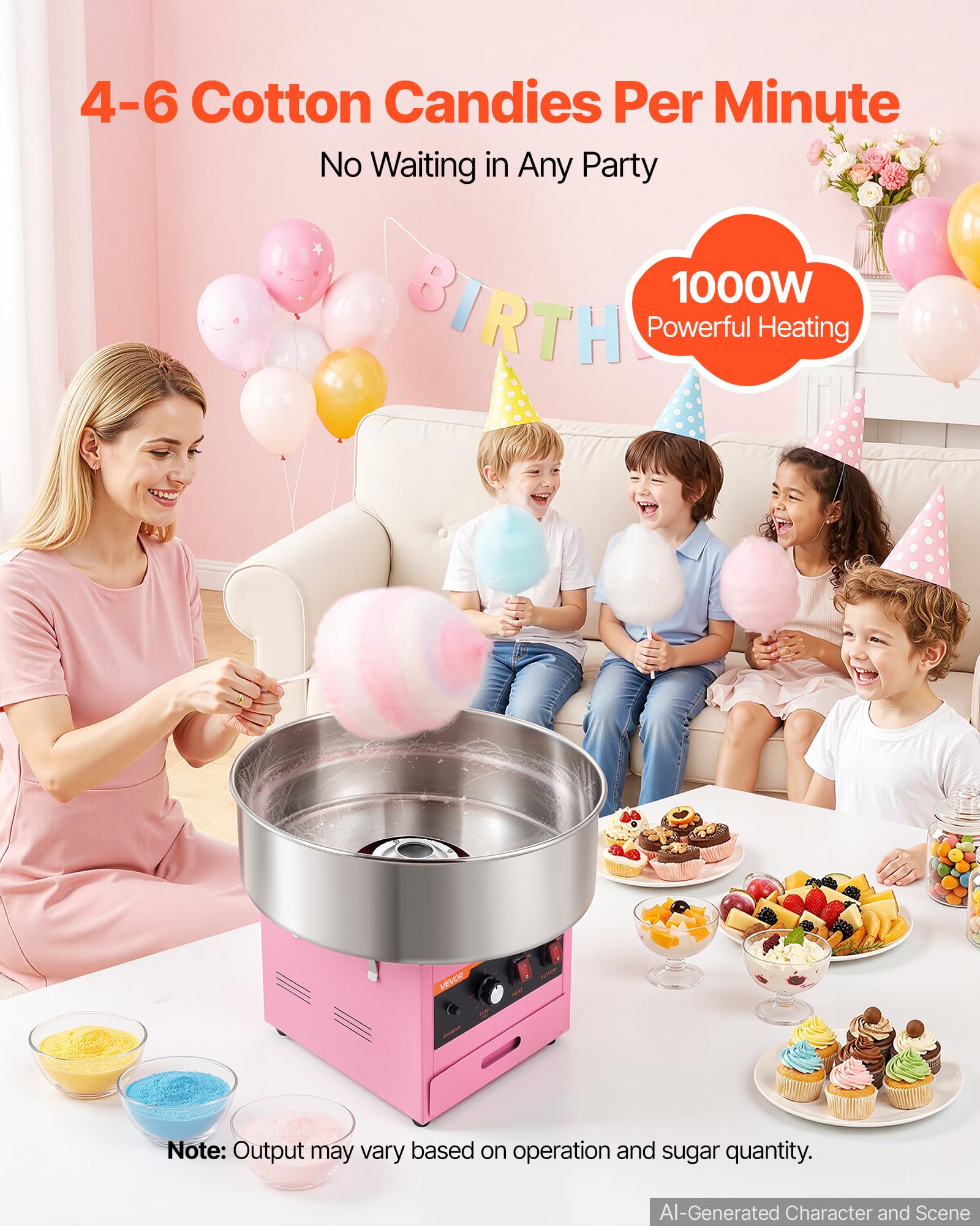 VEVOR Machine à Barbe à Papa Professionnelle, 1000 W, De Comptoir, Rose
