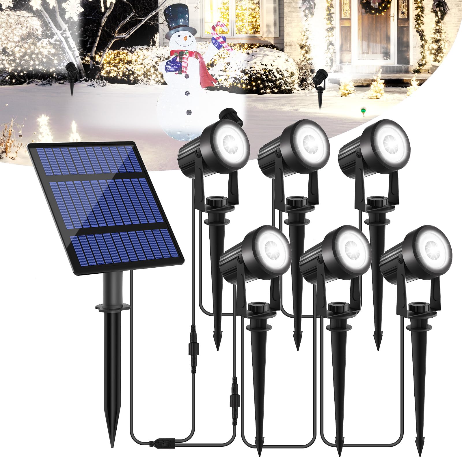 T-SUNUS Gartenstrahler Solar Außen, Solarlampen für Außen Garten 6000K Kaltweiß IP65 Wasserdicht Solar Gartenleuchte Auto ON/OFF 2 Helligkeitsmodi für Garten Garage Weg Baum